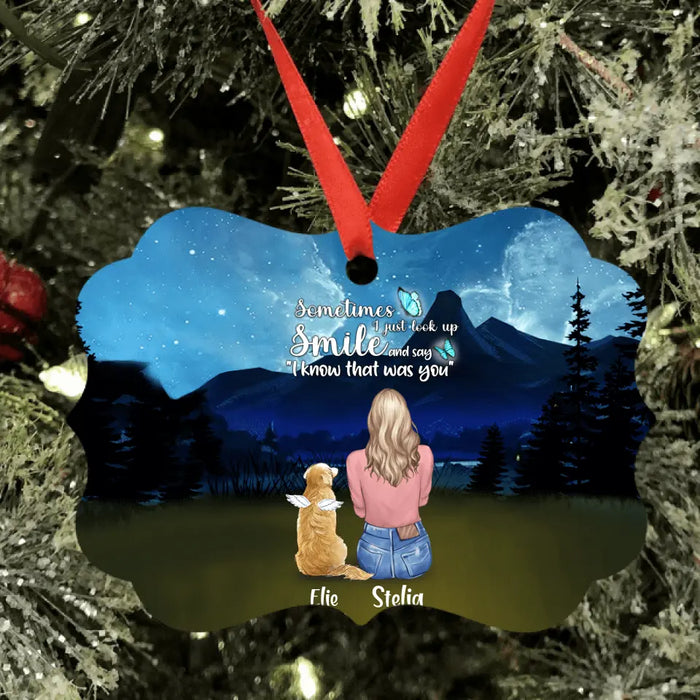 Custom Personalized Lost Pet Mom Ornament - Girl With Upto 4 Pets - Memorial Gift For Pet Lovers