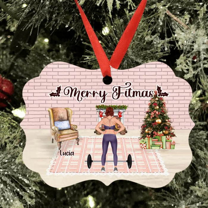 Custom Personalized Workout Ornament - Upto 2 Pets - Best Gift For Friend/Pet Lover - Merry Fitmas