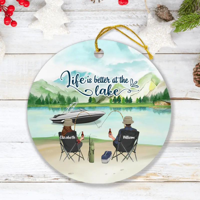 Personalized Fishing Family Ornament - Parents With Up to 4 Kids - Gift For Fishing Lover - Life Is Better At The Lake