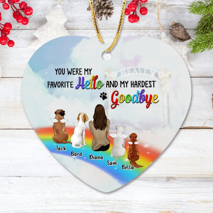 Custom Personalized Memorial Pets At Rainbow Bridge Ornament - Upto 5 Pets - Memorial Gift For Dog Lovers/Cat Lovers - Just Saying Goodbye For A While Till We Meet Again At The Rainbow Bridge