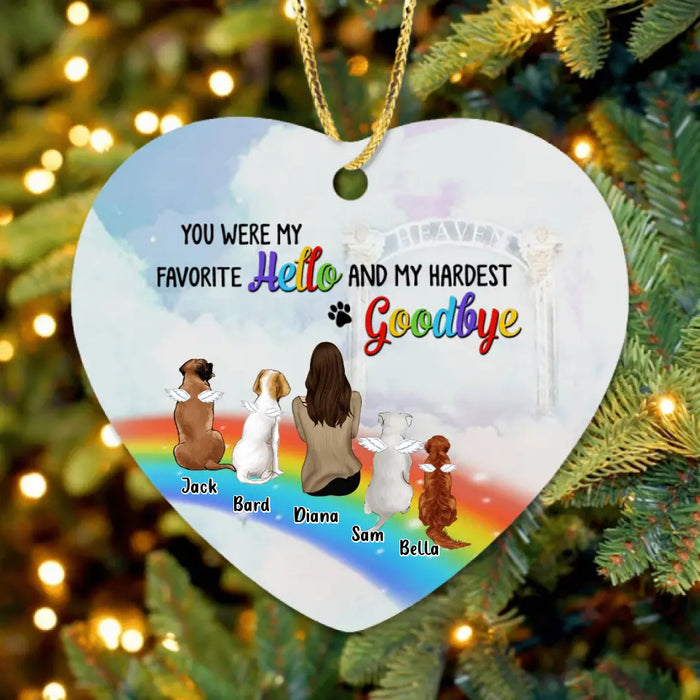 Custom Personalized Memorial Pets At Rainbow Bridge Ornament - Upto 5 Pets - Memorial Gift For Dog Lovers/Cat Lovers - Just Saying Goodbye For A While Till We Meet Again At The Rainbow Bridge