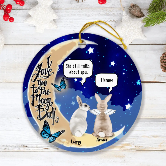 Custom Personalized Rabbit Moon Memorial Ornament - Upto 5 Rabbits - Memorial Gift Idea - I Love You To The Moon & Back