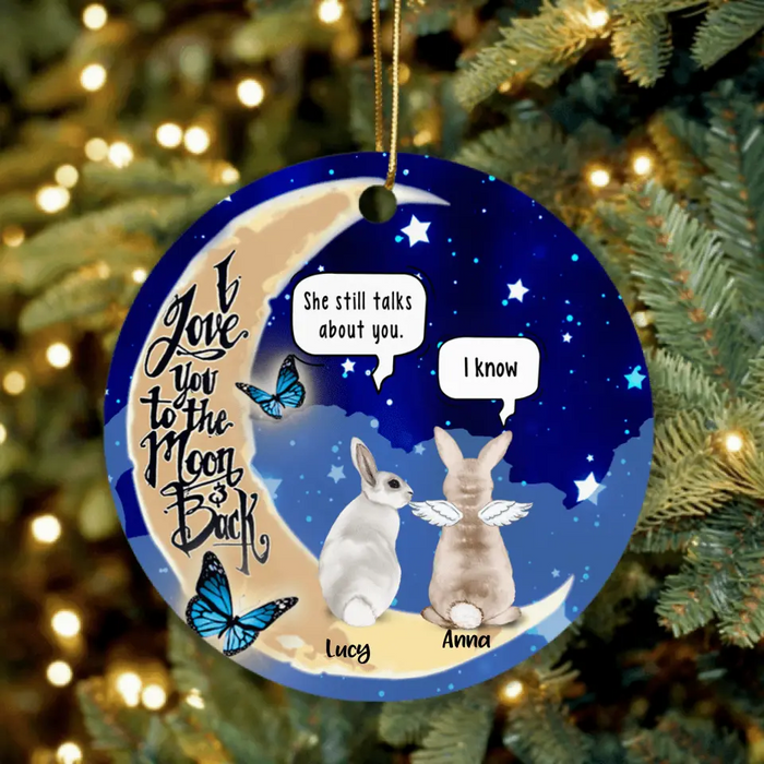 Custom Personalized Rabbit Moon Memorial Ornament - Upto 5 Rabbits - Memorial Gift Idea - I Love You To The Moon & Back