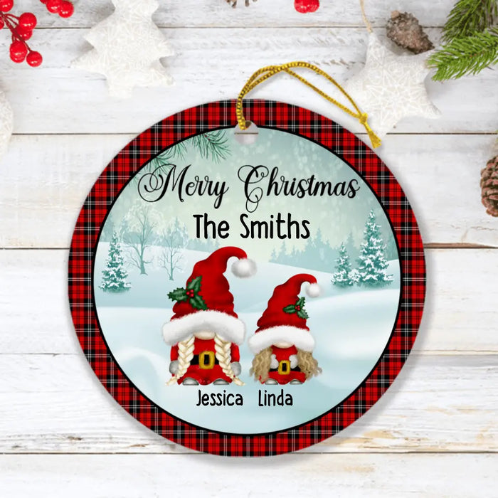 Custom Personalized Gnomies Family Ornament - Adult/ Couple With Upto 3 Kids - Christmas Gift For Family