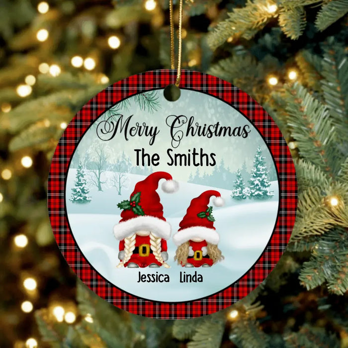 Custom Personalized Gnomies Family Ornament - Adult/ Couple With Upto 3 Kids - Christmas Gift For Family