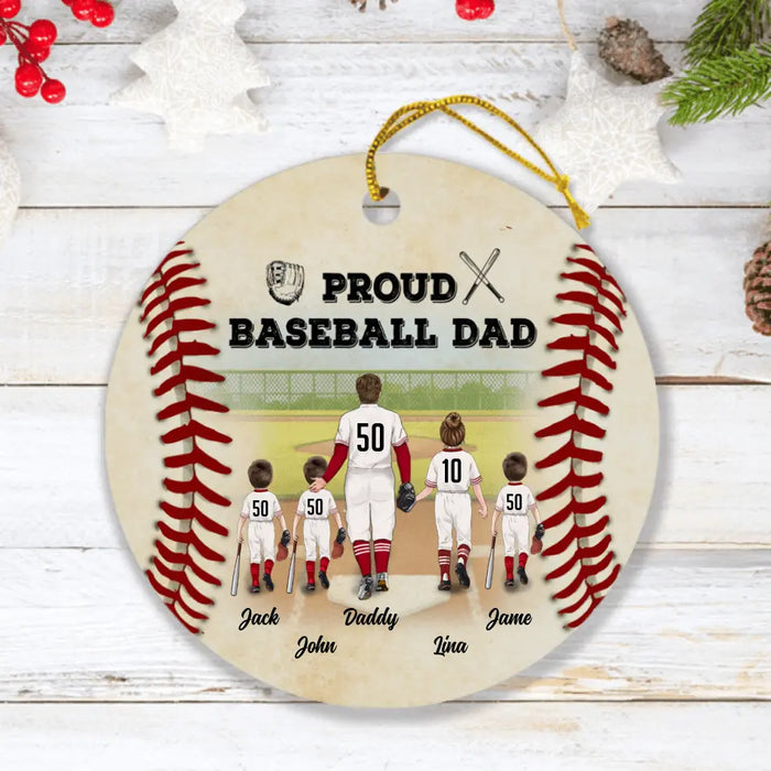 Custom Personalized Baseball Ornament - Upto 4 Kids - Gift Idea For Baseball Lover - Proud Baseball Dad