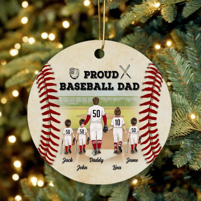 Custom Personalized Baseball Ornament - Upto 4 Kids - Gift Idea For Baseball Lover - Proud Baseball Dad