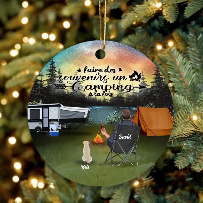 Personalized Night Camping Ornaments - Best Gift For Camping Lover - Couple/Single Parent/Solo - Upto 5 Kids and 3 Pets