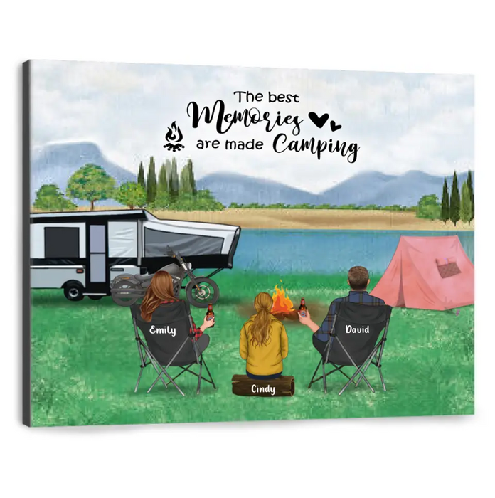 Personalized Camping Canvas - Parents with 1 Kid and up to 5 Pets - Gift For Father's Day - The best memories are made camping
