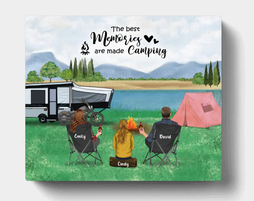 Personalized Camping Canvas - Parents with 1 Kid and up to 5 Pets - Gift For Father's Day - The best memories are made camping