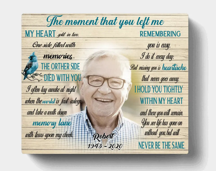Custom Personalized Memorial Canvas - Memorial Gift For Family - The Moment That You Left Me My Heart Split In Two