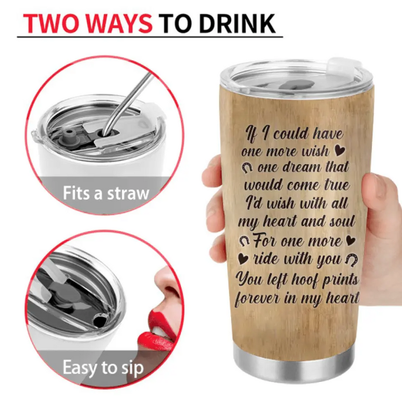 Personalized  Memorial Horse Photo Tumbler - Gift Idea For Horse Lovers - If I Could One More Wish