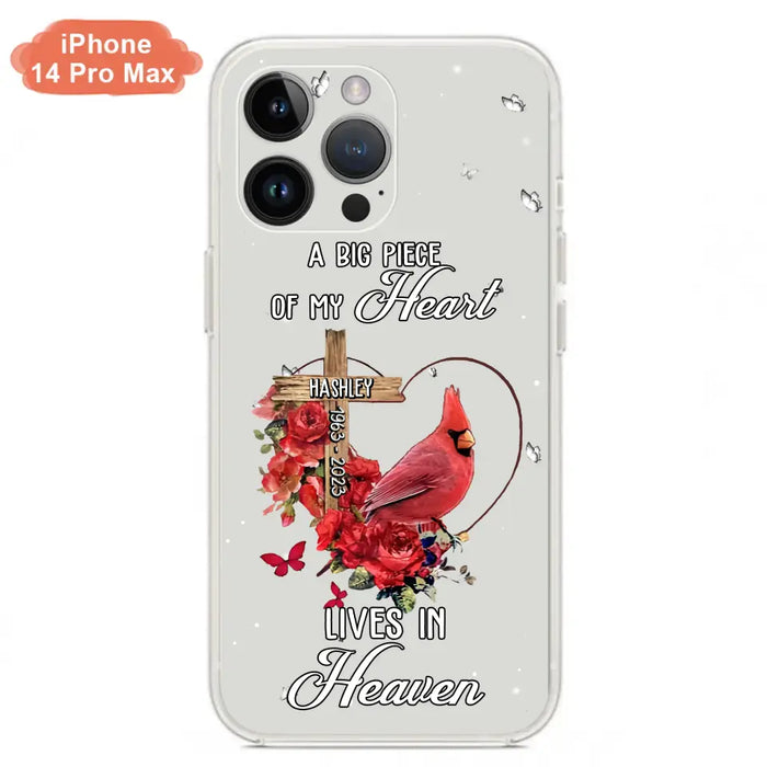 Personalized Memorial Cardinal Phone Case - Memorial Gift Idea For Family - A Big Piece Of My Heart Lives In Heaven - Case For iPhone/Samsung