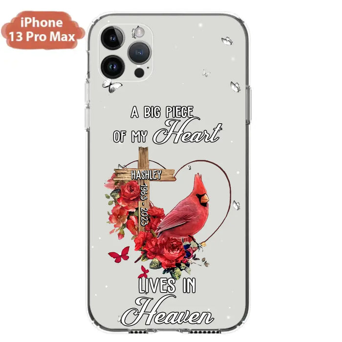 Personalized Memorial Cardinal Phone Case - Memorial Gift Idea For Family - A Big Piece Of My Heart Lives In Heaven - Case For iPhone/Samsung