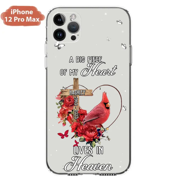 Personalized Memorial Cardinal Phone Case - Memorial Gift Idea For Family - A Big Piece Of My Heart Lives In Heaven - Case For iPhone/Samsung