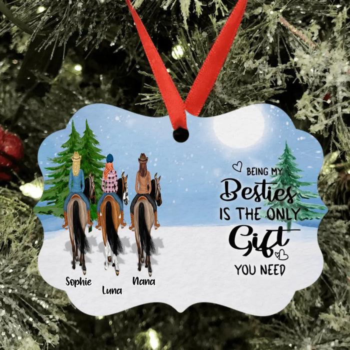 Custom Personalized Besties Riding Horse Rectangle Ornament - Upto 3 Besties - Best Gift For Friends - Being My Besties Is The Only Gift You Need