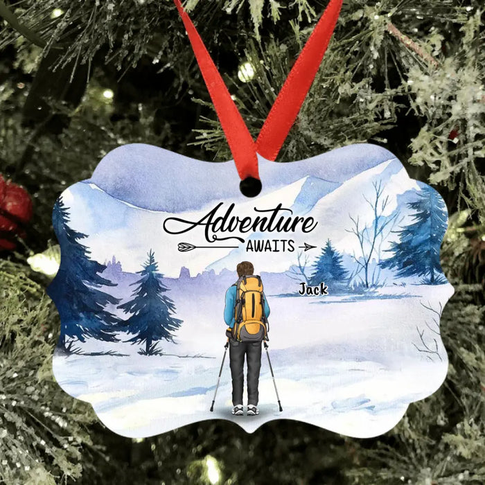 Custom Personalized Winter Hiking Rectangle Ornament - Best Gift For Hiking Lover - Adventure Awaits