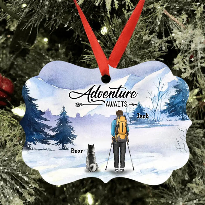 Custom Personalized Winter Hiking Rectangle Ornament - Upto 2 Dogs - Best Gift For Hiking Lover - Adventure Awaits