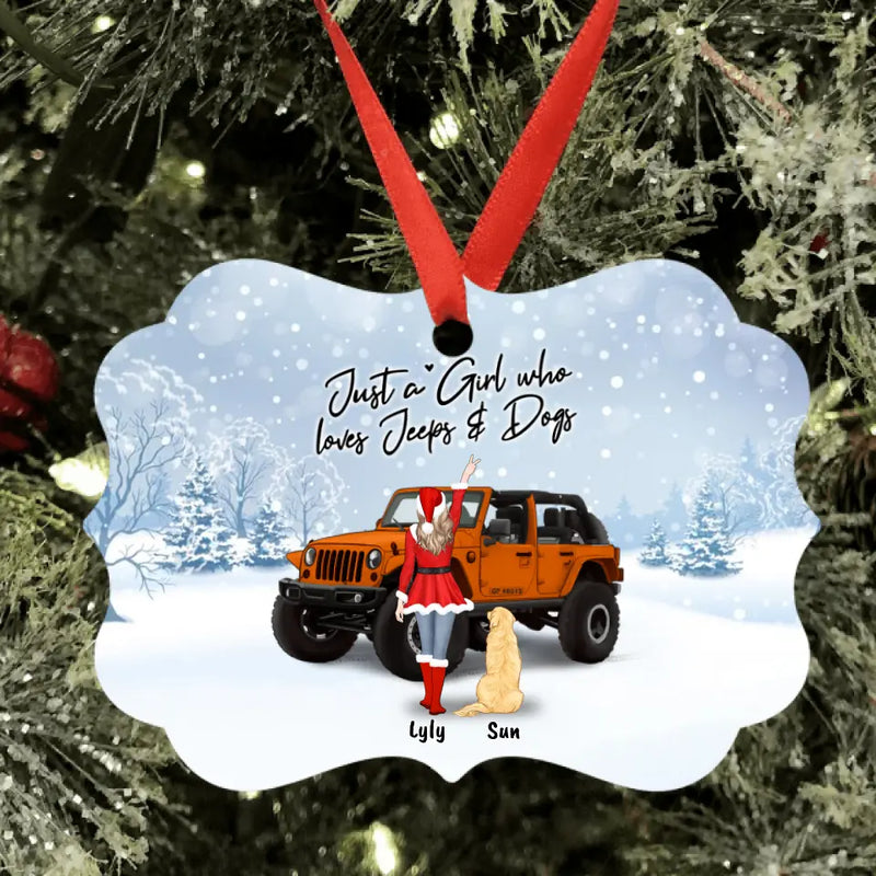 Personalized Christmas Off-road Girl Rectangle Ornament - Girl With Up to 4 Pets - Christmas Gift For Dog/ Cat Lover - Just A Girl