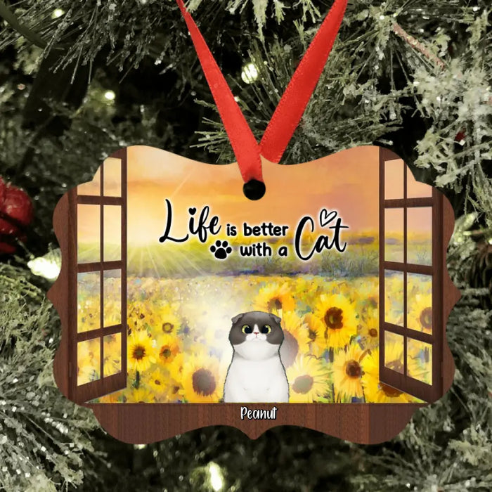 Custom Personalized Cat And Dog Christmas By Window Ornament - Upto 4 Pets - Best Gift For Cat/ Dog Lover
