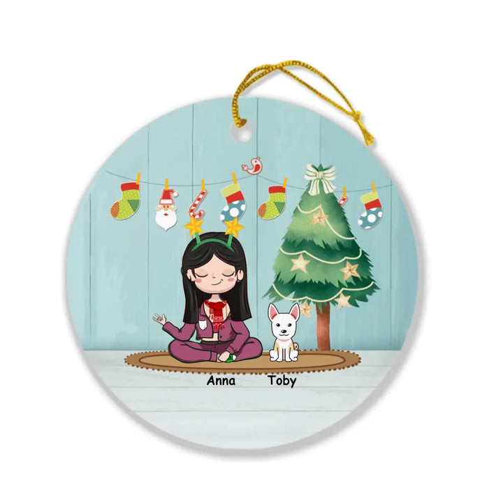 Custom Personalized A Girl And Her Pets Christmas Ornament - Girl With Upto 4 Pets - Christmas Gift For Dog/ Cat Lover