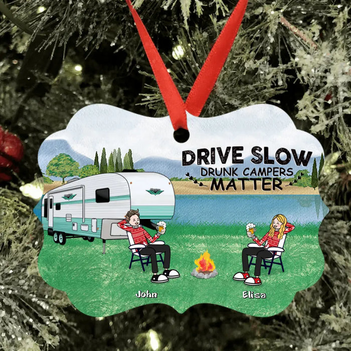 Custom Personalized Camping With Friends Ornament - Upto 6 People - Best Christmas Gift For Friends - Drive Slow Drunk Campers Matter