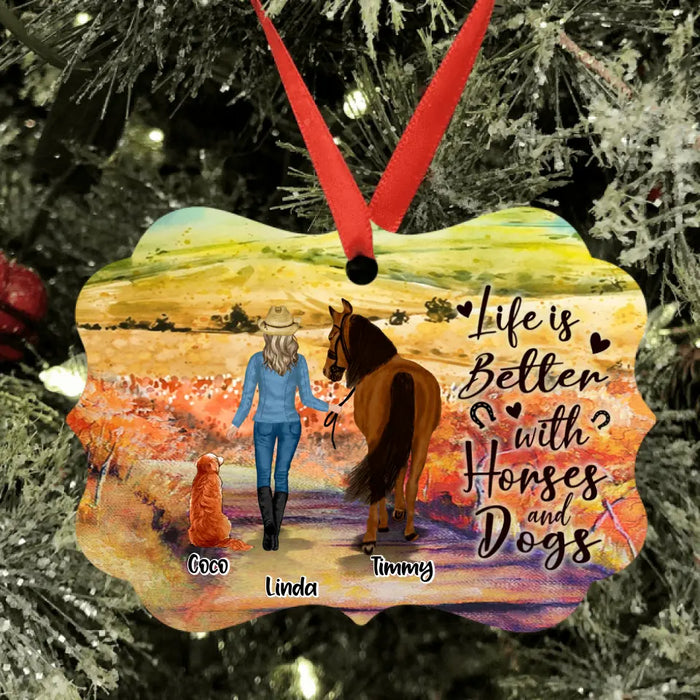 Custom Personalized Horse And Dog Ornament - Man/ Woman/ Girl/ Boy With Upto 2 Horses And 4 Dogs - Gift For Horse/ Dog Lover