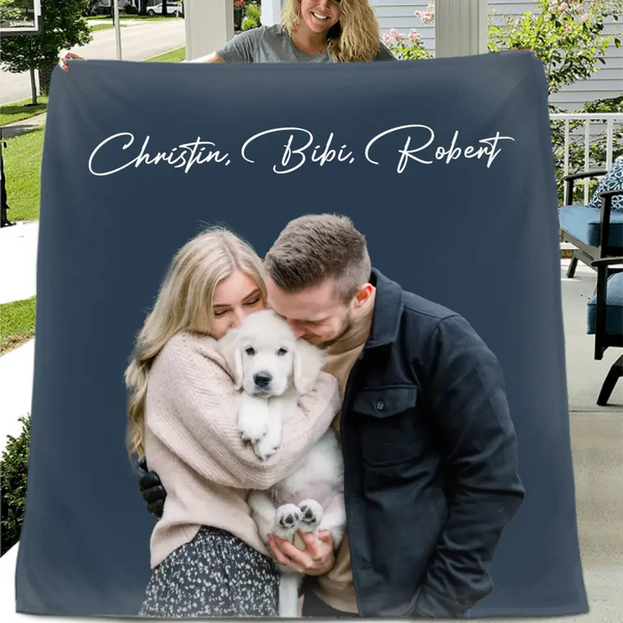 Custom Personalized Photo Dog Mom Dad Quilt/ Single Layer Fleece Blanket - Gift Idea For Family/ Pet Lover