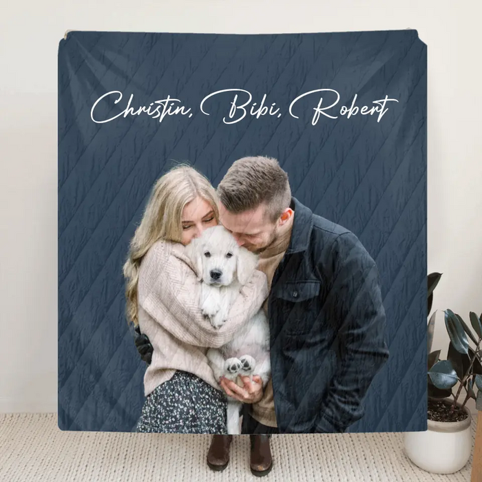 Custom Personalized Photo Dog Mom Dad Quilt/ Single Layer Fleece Blanket - Gift Idea For Family/ Pet Lover