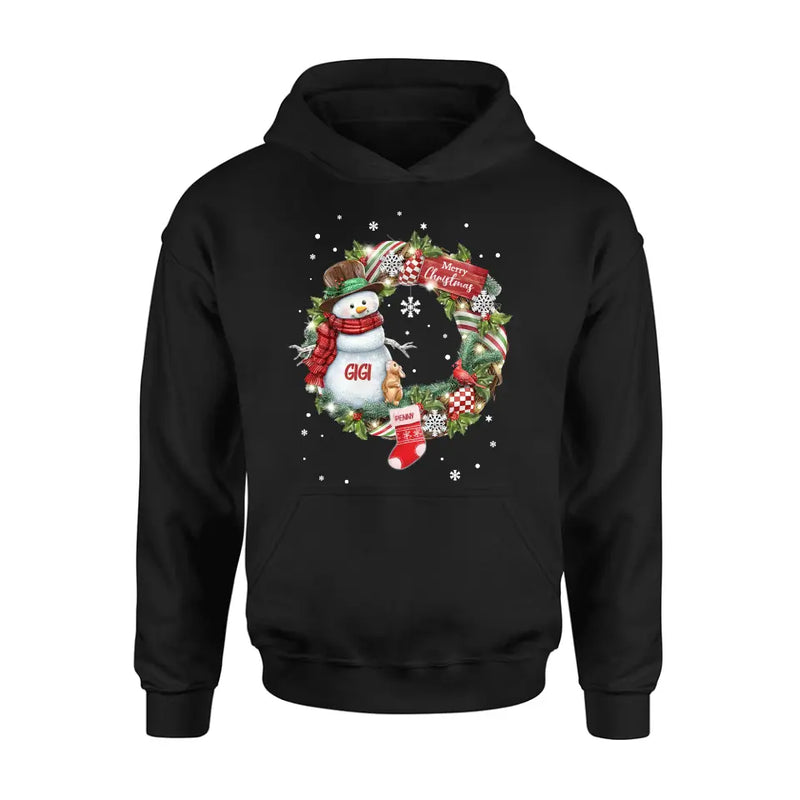 Personalized Grandma Mom Snowman Christmas Wreath Shirt/Hoodie - Christmas Gift For Grandma/Nana/Mother -  Up to 10 Kids
