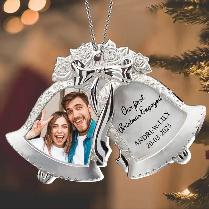 Custom Personalized Couple Bells Acrylic Ornament - Upload Photo - Christmas 2023/ Anniversary Gift For Couple - Our First Christmas Engaged