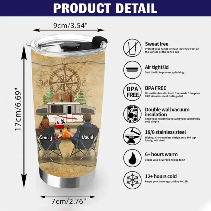 Custom Personalized Camping Tumbler - Couple/Parents With Upto 3 Pets - Gift Idea For Couple/Camping Lover - Making Memories One Campsite At A Time