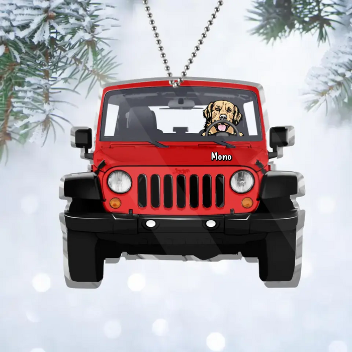 Custom Personalized Dog On Off-road Car Acrylic Ornament - Upto 4 Dogs - Christmas Gift Idea For Dog Lovers