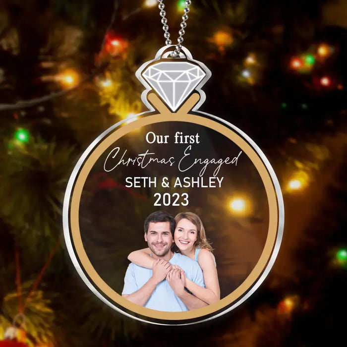 Custom Personalized Engagement Acrylic Ornament - Upload Photo - Christmas 2023 Gift For Couple - Our First Christmas Engaged