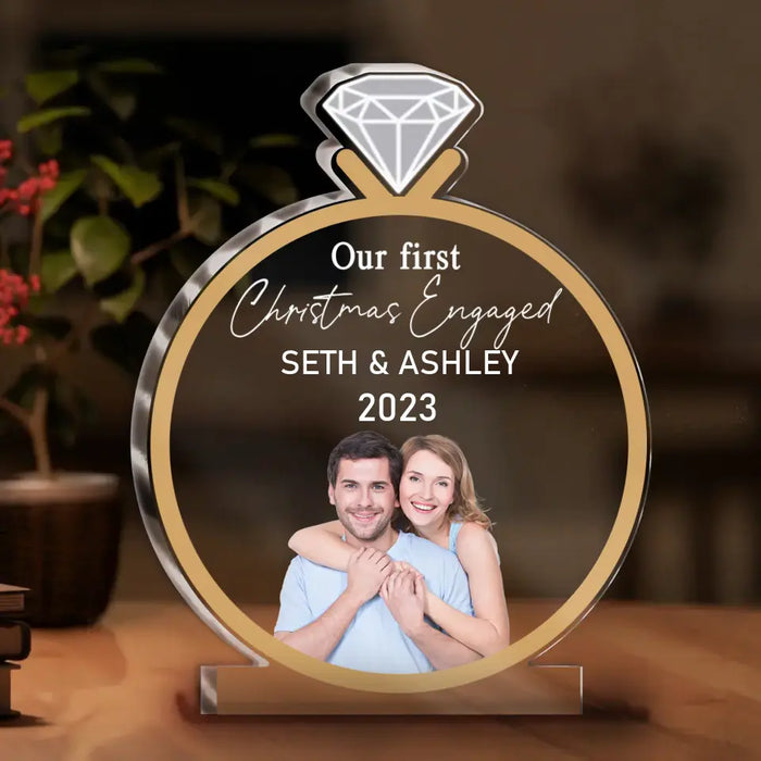 Custom Personalized Couple Acrylic Plaque - Upload Photo - Anniversary/ Wedding Gift For Couple - Our First Christmas Engaged