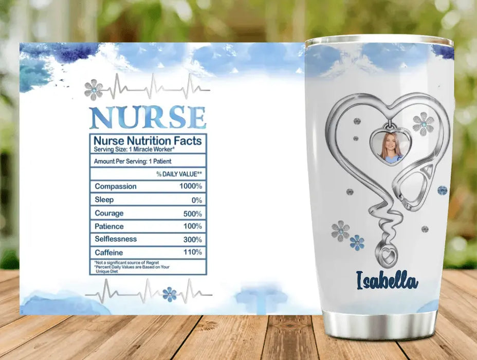 Custom Personalized Nurse Photo Tumbler - Gift Idea For Nurse Lovers - Nurse Nutrition Facts