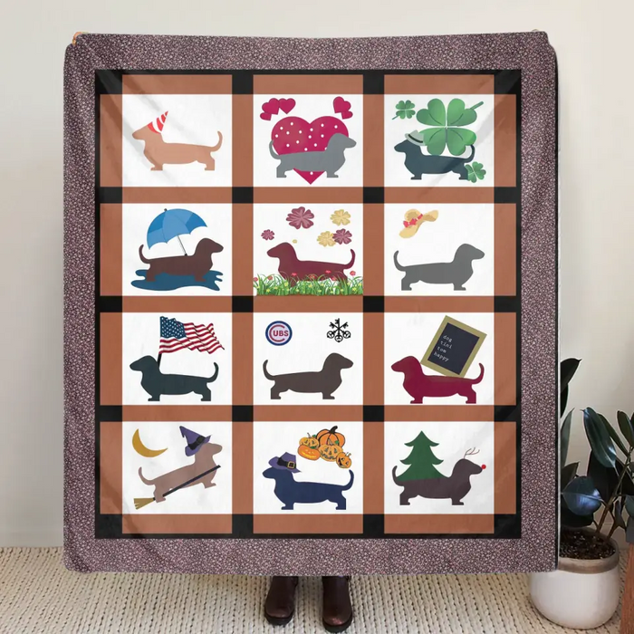 Dachshund Dog Quilt/Single Layer Fleece Blanket - Gift Idea for Dog Lovers