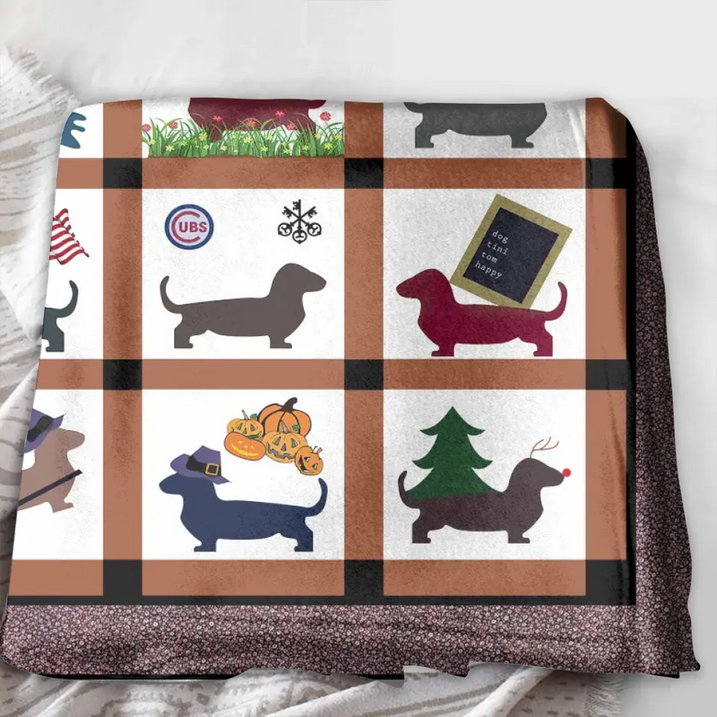 Cute Dachshund Dog Fleece Throw Blanket & Quilt - Gift Idea for Dog Lovers