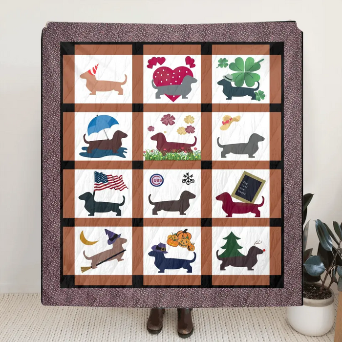 Dachshund Dog Quilt/Single Layer Fleece Blanket - Gift Idea for Dog Lovers