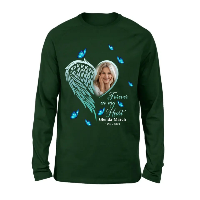 Custom Personalized Memorial Wing Heart Shirt/ Hoodie - Upload Photo - Memorial Gift Idea For Family - Forever In My Heart