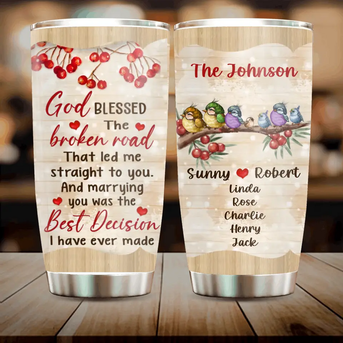 Custom Personalized Memorial Family Tumbler - Gift Idea For Family - Upto 5 Kids - God Blessed The Broken Road