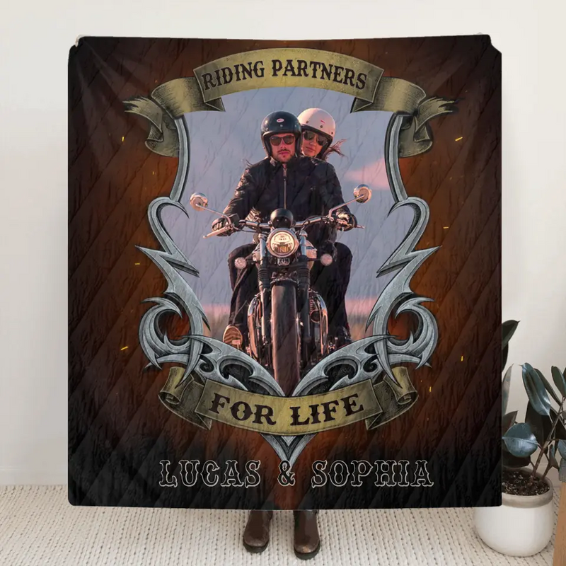 Personalized Riding Couple Fleece Throw Blanket & Quilt - Gift Idea For Riding Lover/Couple/Him & Her - Riding Partners For Life