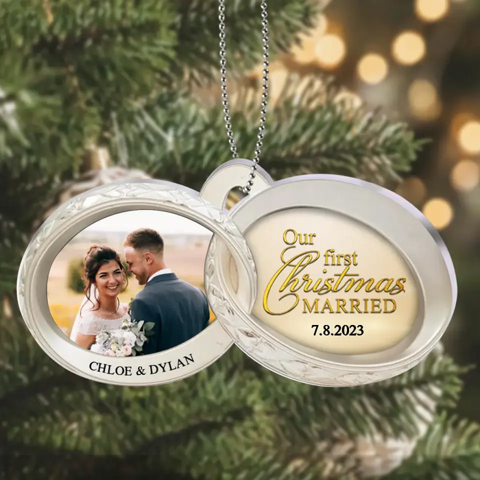 Custom Personalized Couple Acrylic Ornament - Gift Idea For Couple - Upload Photo - Our First Christmas Married