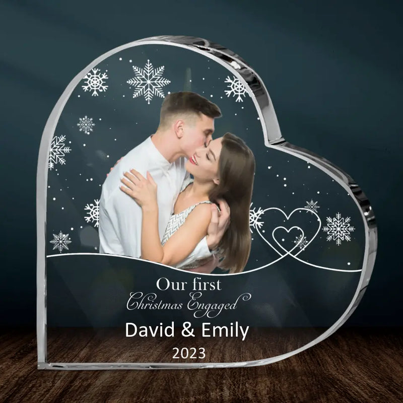 Personalized Couple Photo Crystal Heart - Christmas Gift Idea for Couple - Our First Christmas Engaged/Married