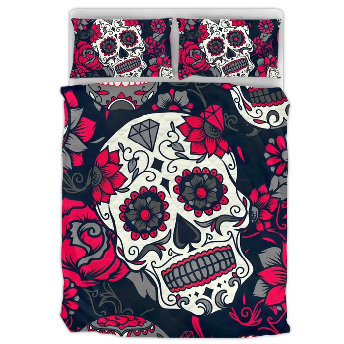 Custom 3D Skull Couple Quilt Bed Sets - Memorial Gift Idea For Him/Her/Couple