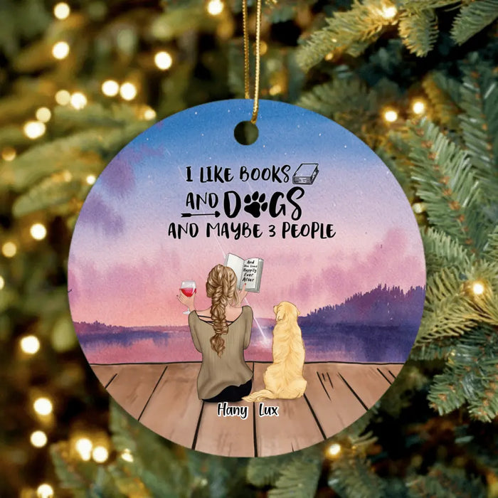 Custom Personalized Dog Book Mom Ornament - Woman With Upto 4 Dogs - Best Gift For Dog Lover - I Like Books And Dogs