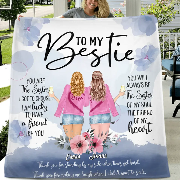 Custom Personalized Best Friend Quilt/ Single Layer Fleece Blanket - Gift Idea For Besties - To My Bestie You Are The Sister I Got To Choose