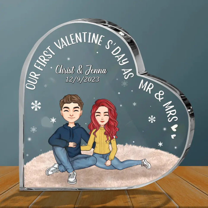 Custom Personalized Couple Crystal Heart - Christmas Gift Idea for Couple - Our First Valentine's Day As Mr & Mrs