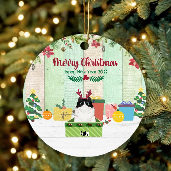 Custom Personalized Cat Boxes Ornament - Upto 3 Cats - Christmas Gift For Cat Lover - Merry Christmas