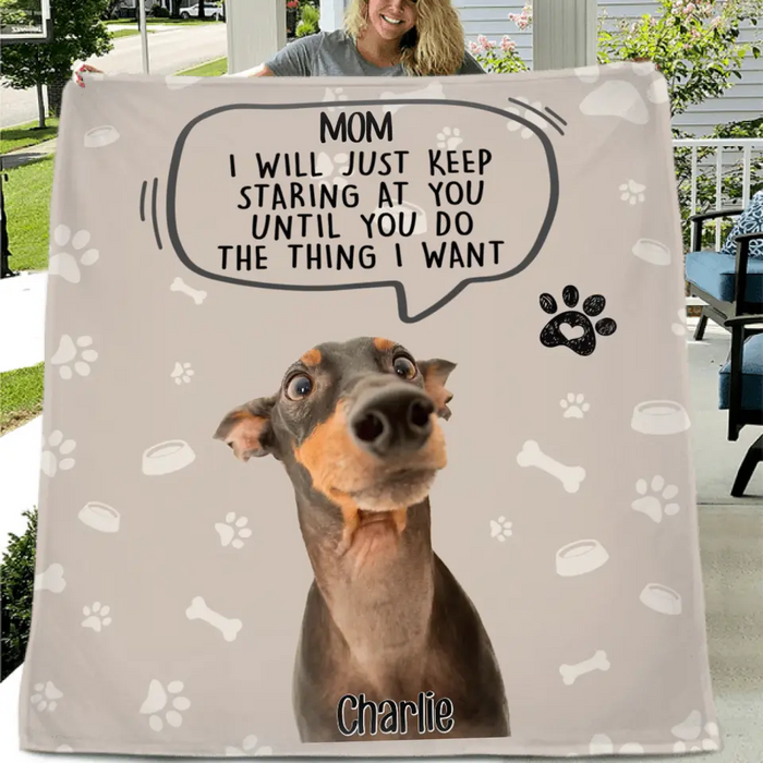 Custom Personalized Pet Photo Quilt/Single Layer Fleece Blanket - Gift For Pet Lover - Upto 3 Pets - I Will Just Keep Staring At You